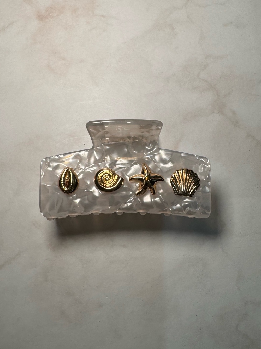 Pearlescent Hair Claw with Gold Seashell Charms